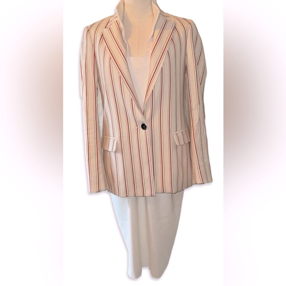 See You Soon cotton / elastin red & ivory striped single breasted blazer SZ S - Picture 2 of 4